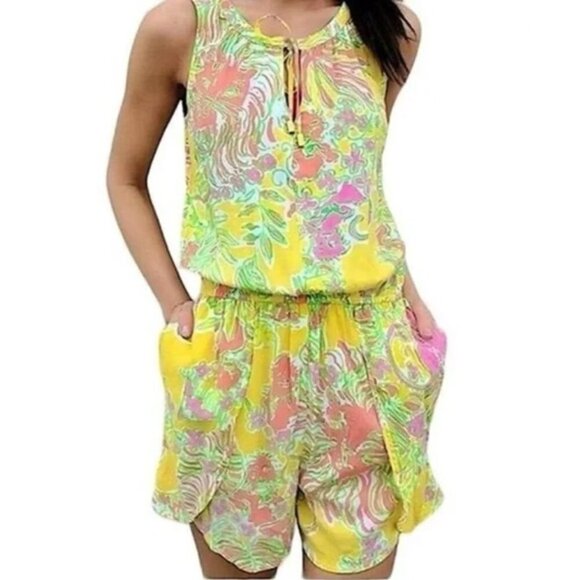 Lilly Pulitzer for Target Challis Happy Place Romper Lrg  Colorful Summer Resort - Picture 1 of 14